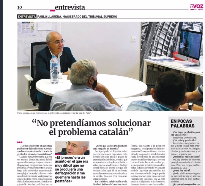 Captura de la entrevista al juez Pablo Llarena en el periódico 'La Voz del Patio'