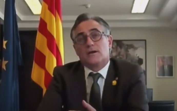 El conseller de Empresa y Conocimiento de la Generalitat, Ramon Tremosa, en su intervención telemática durante el XX Foro Acave