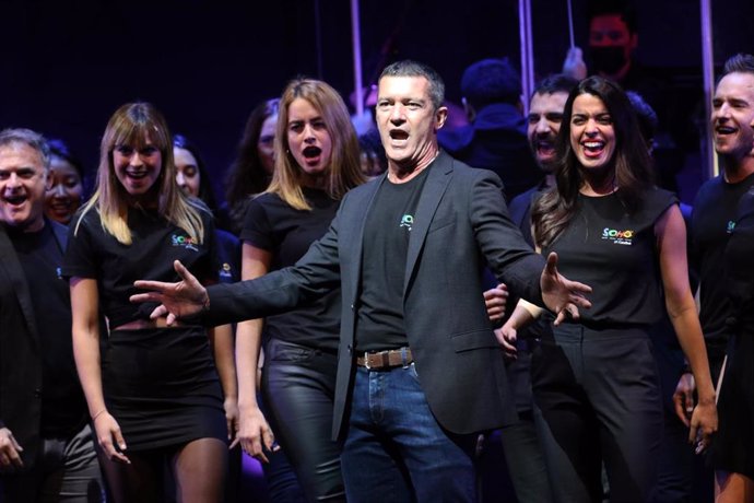 El actor malagueño Antonio Banderas, en la presentación de  su nuevo espectáculo de producción propia "Company",  en el Teatro Soho Caixabank. Málaga  a 21 de octubre 2020