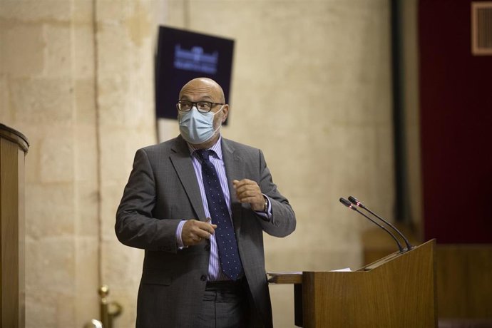 El portavoz del grupo parlamentario Vox, Alejandro Hernández, durante su intervención en el Debate sobre el Estado de la Comunidad en el Parlamento andaluz