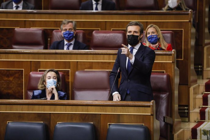El president del PP, Pablo Casado, intervé durant una sessió de control al Govern en el Congrés dels Diputats, a Madrid, (Espanya), a 14 d'octubre de 2020.