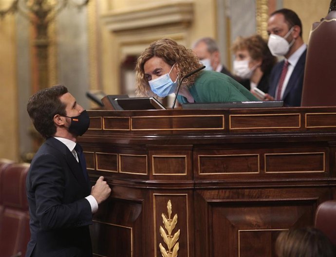 El presidente del PP, Pablo Casado, durante el debate de la moción de censura