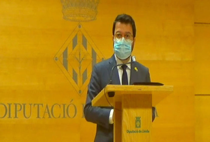 Captura de pantalla de la intervenció del vicepresident amb funcions de president, Pere Aragons, a la Diputació de Lleida, el 22 d'octubre del 2020. (Horitzontal)