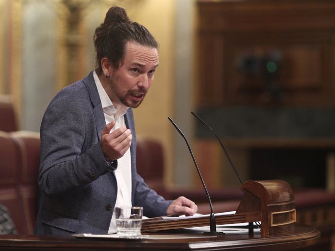 El vicepresident segon del Govern espanyol, Pablo Iglesias, intervé durant la segona sessió del ple 
