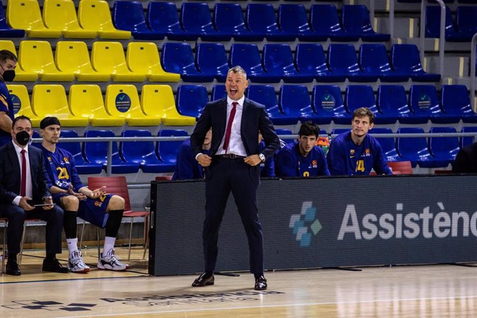 Sarunas Jasikevicius, Head coach of Fc Barcelona during the Turkish Airlines EuroLeague match between  Fc Barcelona and Panathinaikos OPAP  at Palau Blaugrana on October 15, 2020 in Barcelona, Spain.