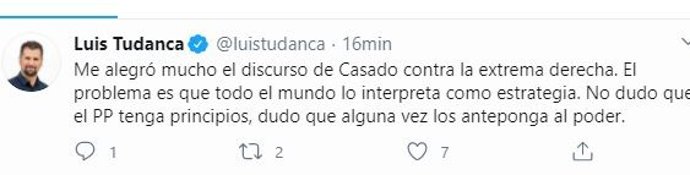 Tuit de Luis Tudanca sobre el discurso de Casado.