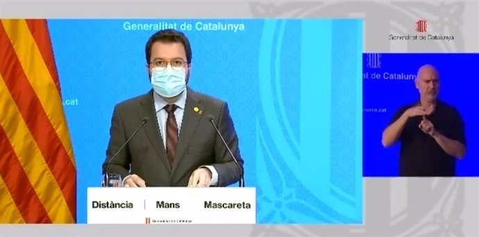 El vicepresidente de la Generalitat, Pere Aragons, en rueda de prensa telemática.