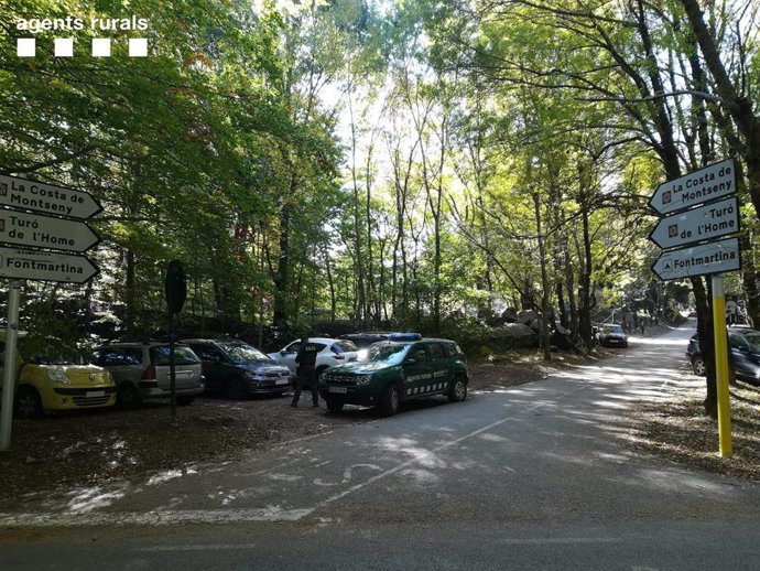 Decenas de coches aparcados en un bosque del Parque Natural del Montseny hace pocos días