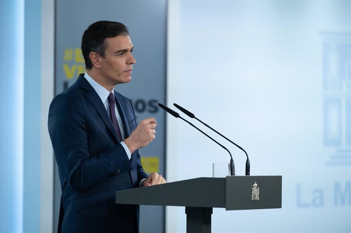 El president del Govern central, Pedro Sánchez, durant una declaració institucional