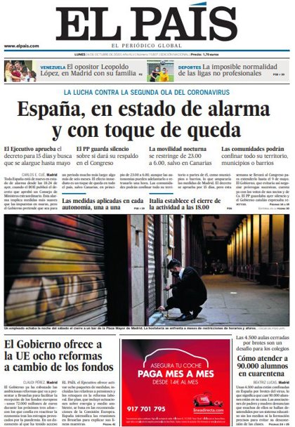 Las Portadas De Los Periodicos Del Lunes 26 De Octubre