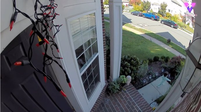 La cámara de vigilancia de una casa graba el momento en que una niña de 22 meses abre la puerta y deja salir a su perro al jardín