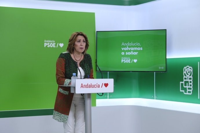 La secretaria general del PSOE-A, Susana Díaz, durante la rueda de prensa