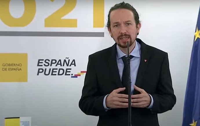 El vicepresidente segundo del Gobierno, Pablo Iglesias, durante la comparecencia