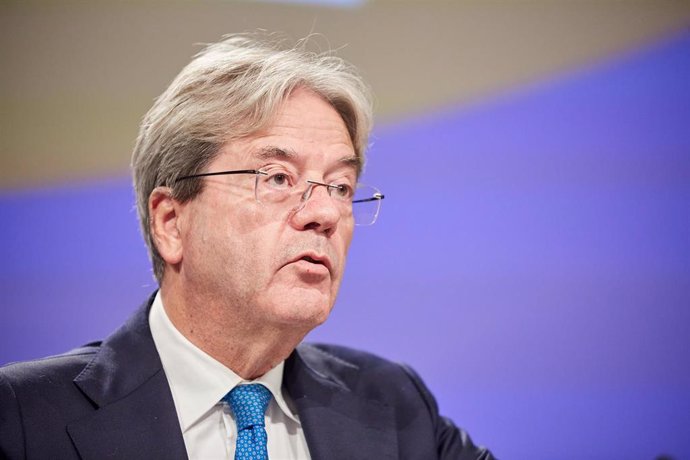 HANDOUT - 28 September 2020, Belgium, Brussels: European Commissioner Paolo Gentiloni speaks at a press conference on the Customs Union Action Plan. Photo: Claudio Centonze/European Commission/dpa - ATTENTION: editorial use only and only if the credit m