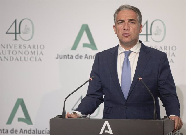 El consejero de la Presidencia, Administración Pública e Interior y portavoz del Gobierno andaluz, Elías Bendodo, este martes. 