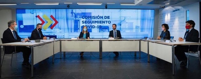 El líder del PP, Pablo Casado, presideix la Comissió de Seguiment de la covid del PP. Madrid, 27 d'octubre del 2020.