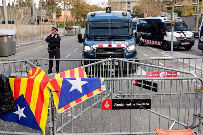 Protests of Tsunami Democratic pro catalan independence during La Liga match between FC Barcelona and Real Madrid at Camp Nou on December 18, 2019 in Barcelona, Spain.