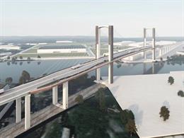 Recreación del Puente del Centenario de Sevilla tras la obra de sustitución de tirantes y ampliación de carriles