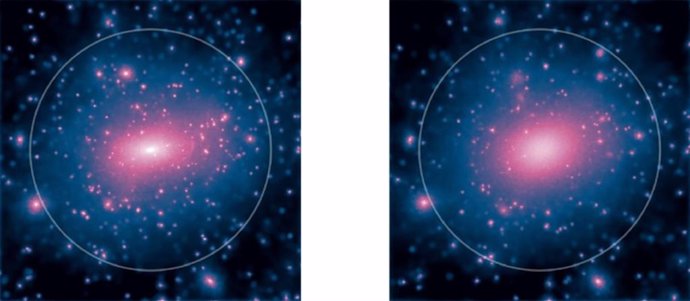 Materia oscura en dos galaxias simuladas en un ordenador.