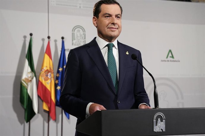 El presidente de la Junta de Andalucía, Juanma Moreno, en una declaración institucional.