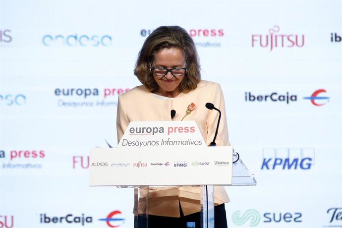 La vicepresidenta tercera i ministra d'Afers Econmics i Transformació Digital, Nadia Calviño, en un esmorzar informatiu d'Europa Press. Madrid (Espanya), 29 d'octubre del 2020.