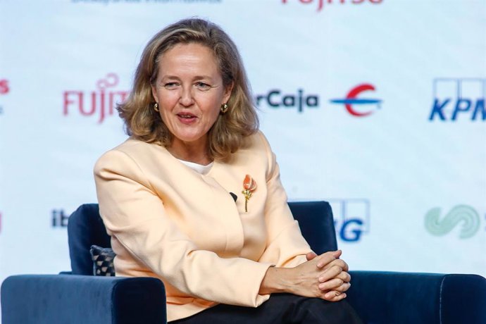 La vicepresidenta tercera i ministra d'Afers Econmics i Transformació Digital, Nadia Calviño, en un esmorzar informatiu d'Europa Press. Madrid (Espanya), 29 d'octubre del 2020.