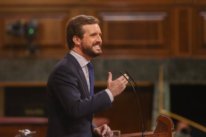 El líder del PP, Pablo Casado, en una sessió plenria en la qual el Govern espanyol sollicita al Congrés la prrroga de l'estat d'alarma. Madrid, (Espanya), 29 d'octubre del 2020.