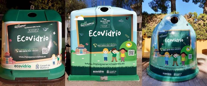 Contenedor de vidrio de la campaña de educación ambiental 'Los Peque Recicladores'.
