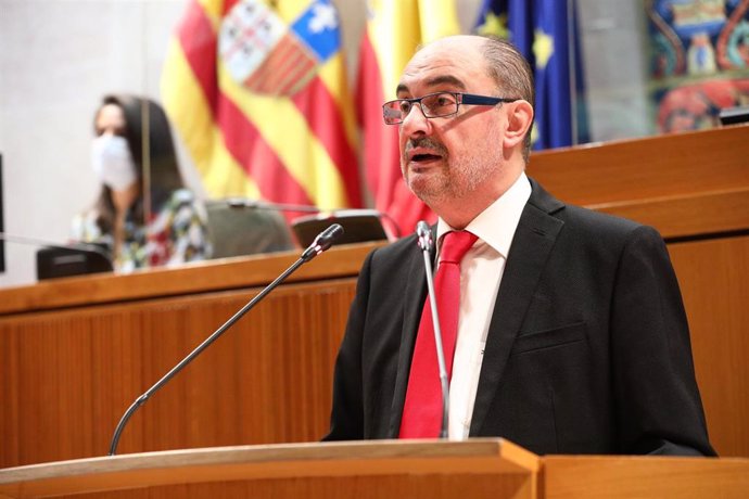 El presidente aragonés, Javier Lambán, en su discurso de intervención