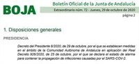 La Junta publica 'in extremis' el BOJA que regula el cierre perimetral de Andalucía y el confinamiento de 449 municipios