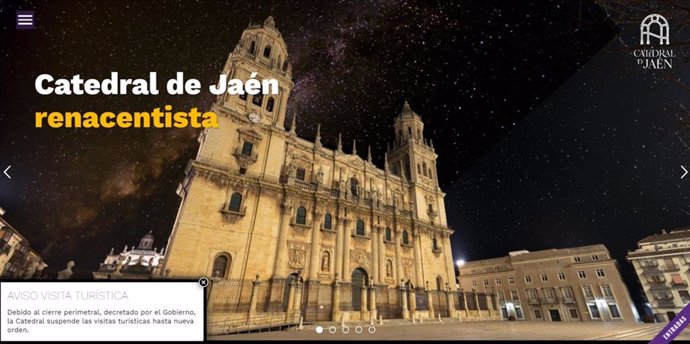 Web de la Catedral de Jaén con el aviso sobre la suspensión de visitas.