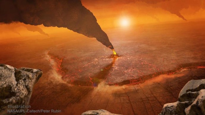 Ilusración de un volcán en Venus