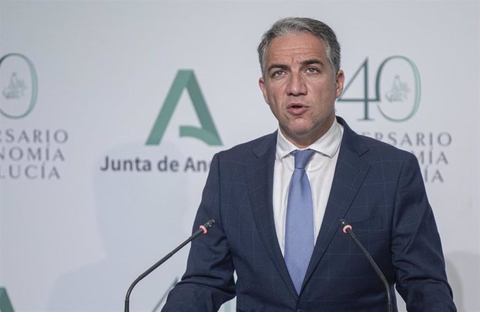 Elías Bendodo, consejero de Presidencia y Administraciones Públicas e Interior y Portavoz de la Junta de Andalucía, en rueda de prensa