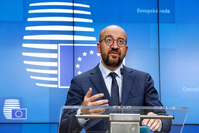 HANDOUT - 16 October 2020, Belgium, Brussels: European Council President Charles Michel speaks at a press conference after the end of a two days European Council summit, focusing on post-Brexit trade deal negotiations. Photo: Dario Pignatelli/European C
