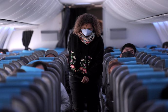 Una mujer en un vuelo de Aerolíneas Argentinas tra s el comienzo de los vuelos domésticos