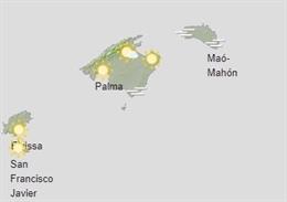Mapa de predicción meteorológica en Baleares.