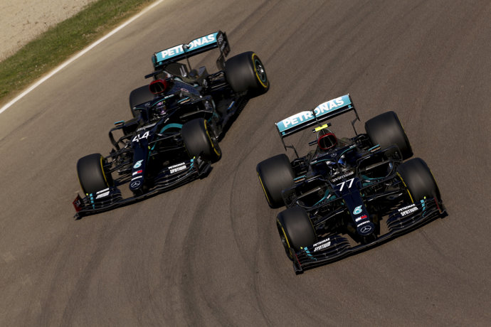 77 BOTTAS Valtteri (fin), Mercedes, 44 HAMILTON Lewis (gbr), Mercedes action during the Formula 1 Emirates Gran Premio Dell'emilia Romagna 2020, on the Autodromo Internazionale Enzo e Dino Ferrari, in Imola, Italy - Photo DPPI