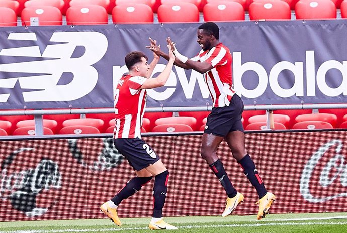 Inaki Williams of Athletic Club celebrates his goal during the Spanish league, La Liga Santander, football match played between Athletic Club de Bilbao and Levante UD at San Mames stadium on October 18, 2020 in Bilbao, Spain.