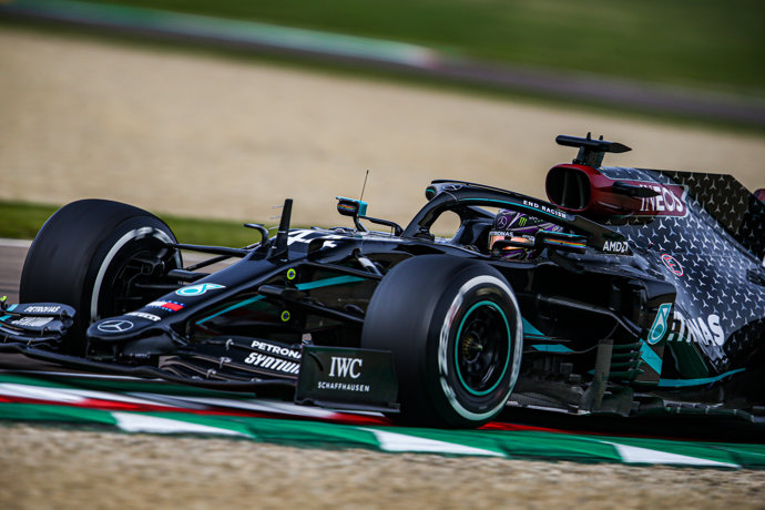44 HAMILTON Lewis (gbr), Mercedes AMG F1 GP W11 Hybrid EQ Power+, action during the Formula 1 Emirates Gran Premio Dell'emilia Romagna 2020.