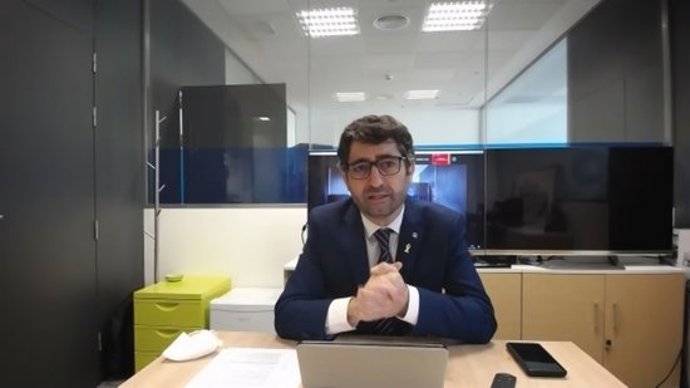 Pla mitj del conseller de Polítiques Digitals i Administració Pública, Jordi Puigneró, en la roda de premsa telemtica sobre el Ripolls el 2 de novembre del 2020. (horitzontal)