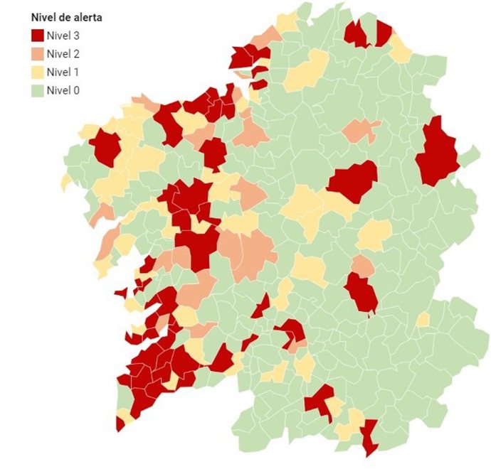 Mapa de incidencia del coronavirus en Galicia a 2 de noviembre