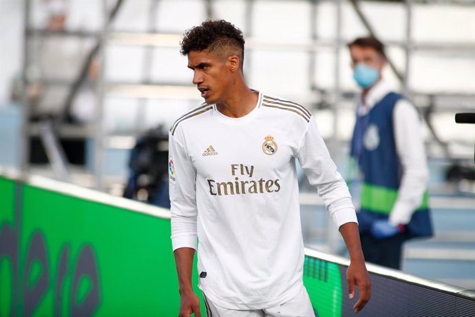 Raphael Varane of Real Madrid looks on during the spanish league, LaLiga, football match played between Real Madrid and SD Eibar at Alfredo Di Stefano Stadium at Ciudad Deportiva Real Madrid in the restart of the Primera Division tournament after to the