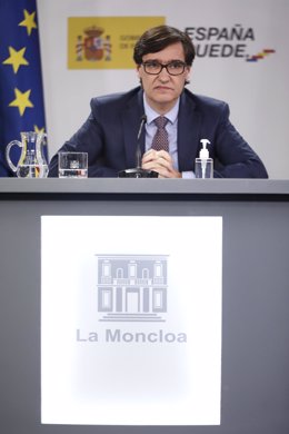 El ministro de Sanidad, Salvador Illa, comparece en rueda de prensa para detallar el proyecto de PGE 2021 correspondientes a Sanidad, en Moncloa, Madrid (España), a 30 de octubre de 2020.