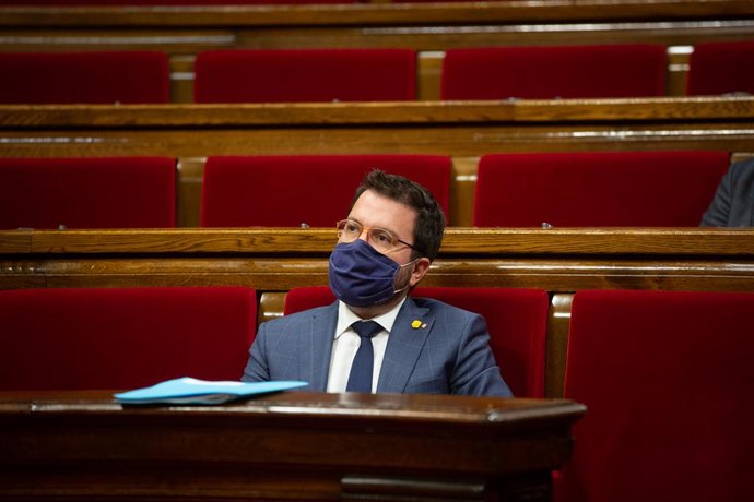 El president en funcions de la Generalitat, Pere Aragons, durant un ple al Parlament de Catalunya per tractar la crisi sanitria del coronavirus. Barcelona, Catalunya, (Espanya), 6 d'octubre del 2020.