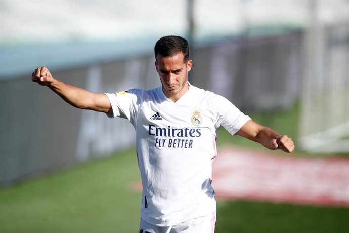 Lucas Vazquez of Real Madrid gestures during the spanish league, La Liga Santander, football match played between Real Madrid and SD Huesca at Alfredo Di Stefano stadium on October 31, 2020, in Valdebebas, Madrid, Spain.