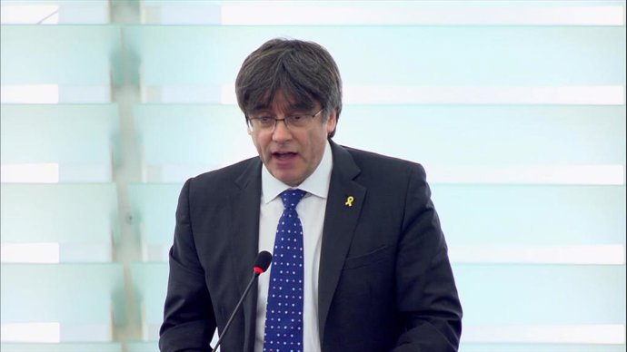 Puigdemont en una intervenció en un ple del Parlament Europeu.