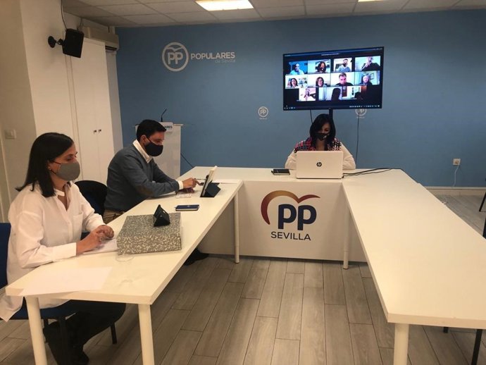 Dirigentes del PP de Sevilla mantienen un encuentro telemático con representantes del sector de la flor cortada.