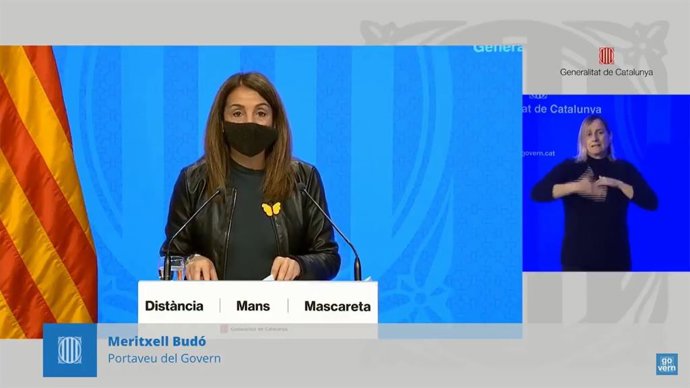 La consellera de Presidncia i portaveu del Govern, Meritxell Budó, en una roda de premsa telemtica.