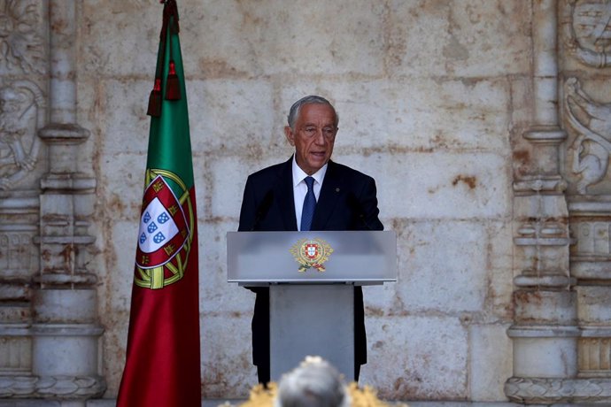 10 June 2020, Portugal, Lisbon: Portuguese President Marcelo Rebelo de Sousa delivers a speech during the ceremony of the Portugal's National Day celebrations at Jeronimos Monastery. Photo: Pedro Fiuza/ZUMA Wire/dpa