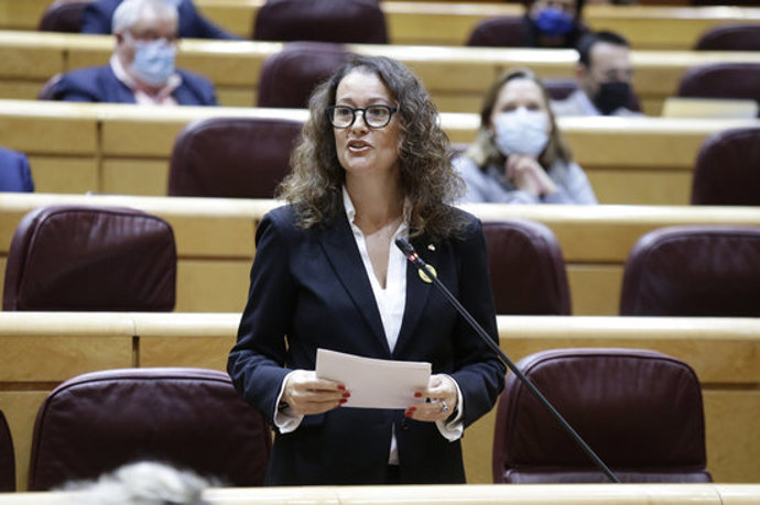 La senadora tarragonina per ERC Laura Castel intervé a la cambra alta espanyola el 3 de novembre del 2020. Pla mig. (Horitzontal)